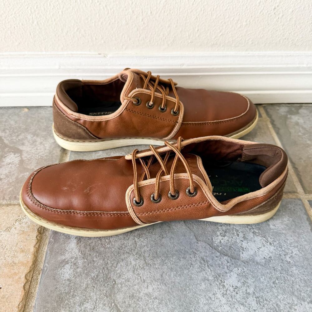 Skechers Lanson Nelvan Mens 9.5 Brown Leather Lace Up Casual Shoes - Picture 7 of 8